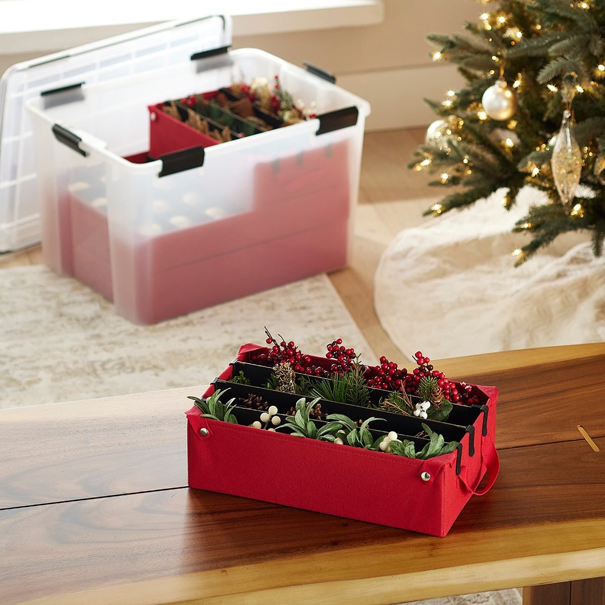 Holiday Trays  Red Christmas Tree Container with lid