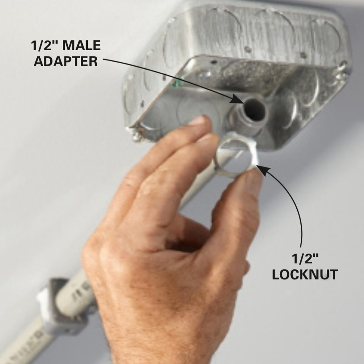 Lock conduit to receptacle box