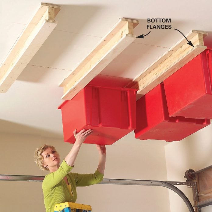 Diy A Ceiling Garage Storage System, How To Build Hanging Shelves In A Garage