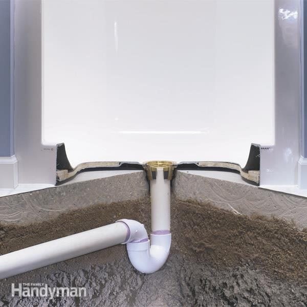 How To Install A Fiberglass Base Over, Install Shower Floor Drain Basement