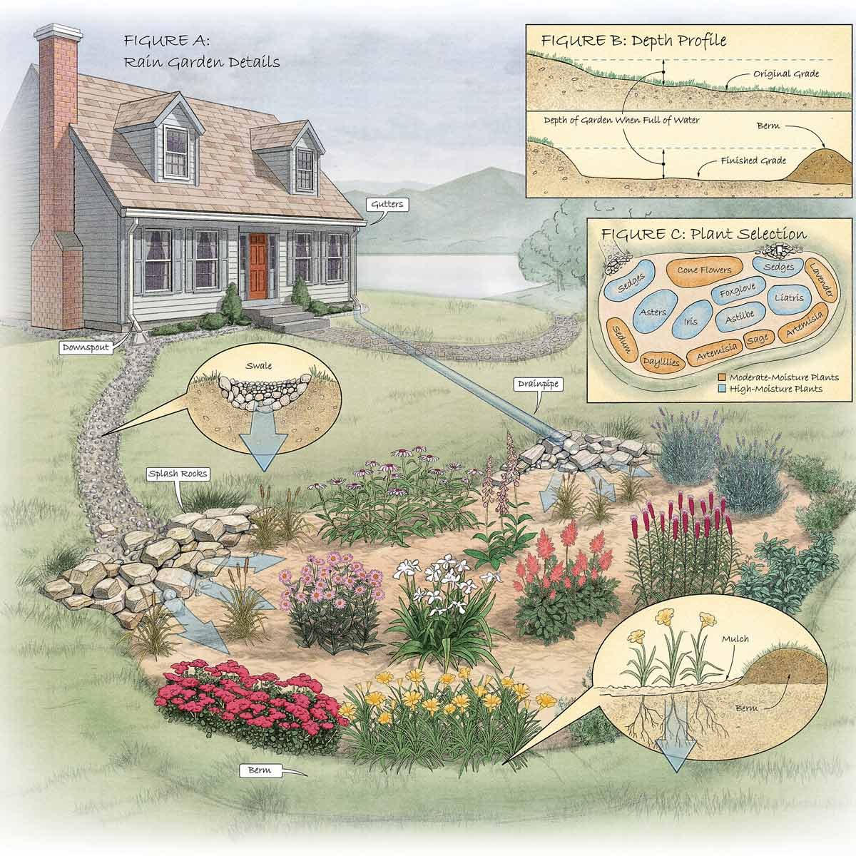 How to Build a Rain Garden to Capture Runoff - Tenth Acre Farm