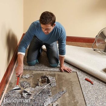 Press the new patch into the hole in the carpet.  How to patch carpet,  Carpet repair, Affordable carpet