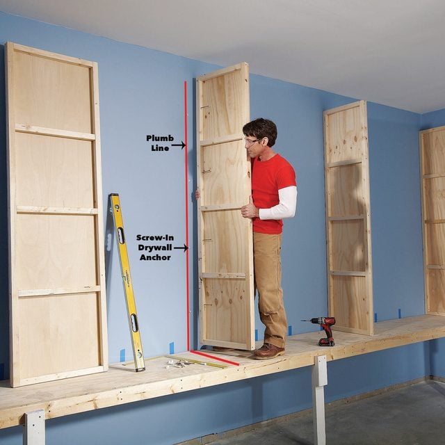 attach uprights garage cabinets