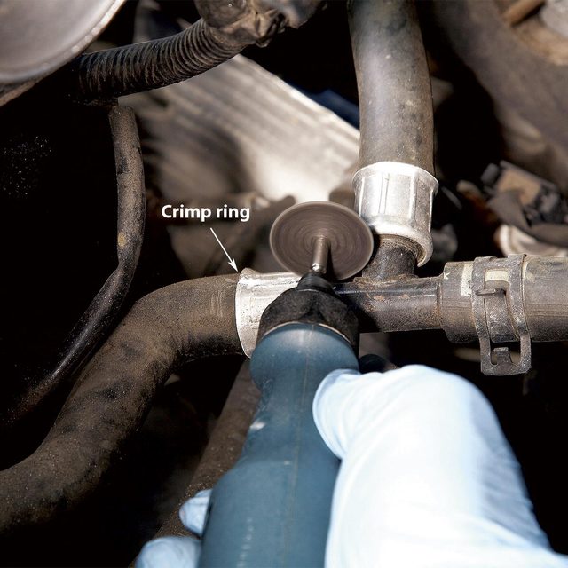 how to replace a leaky heater hose: cut off ring