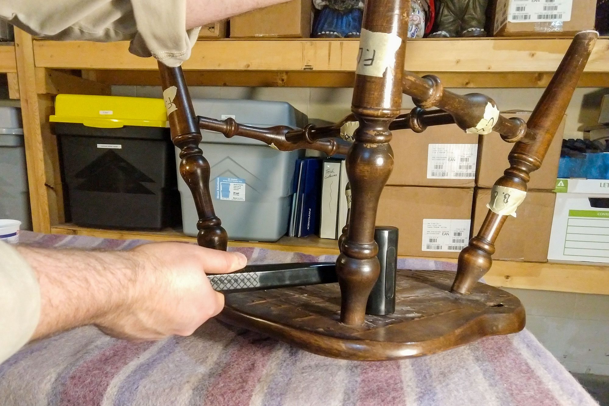 Dissembling Wooden Chair with Dead Blow Hammer