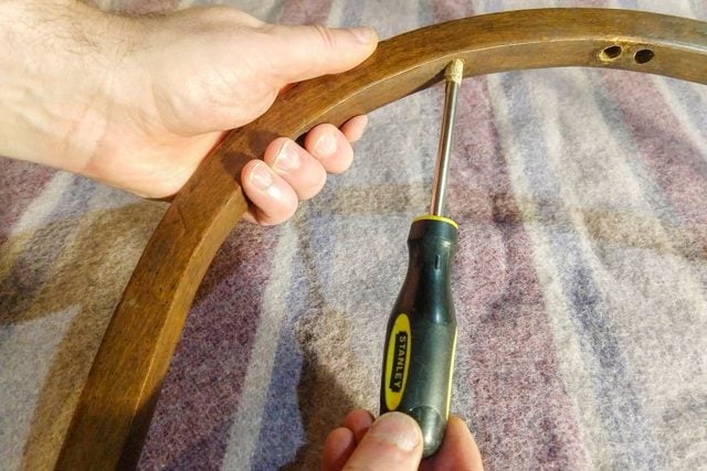Cleaning Mortise Holes of Bow Shaped Wood with Screwdriver