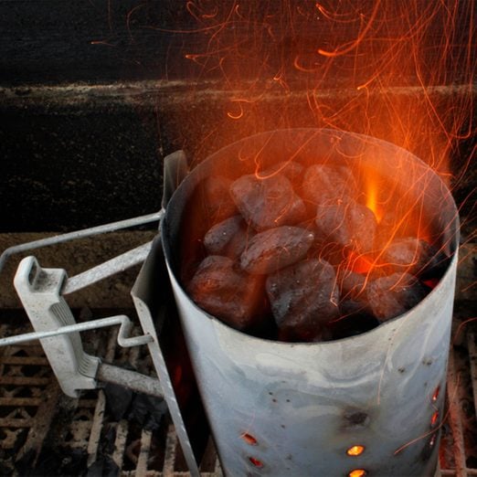 charcoal chimney with flames