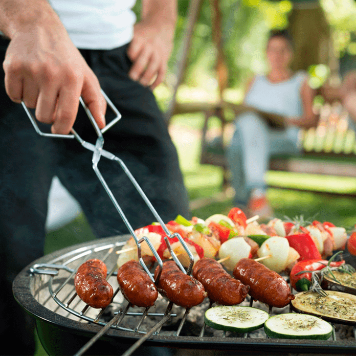 grill hot dogs and vegetables