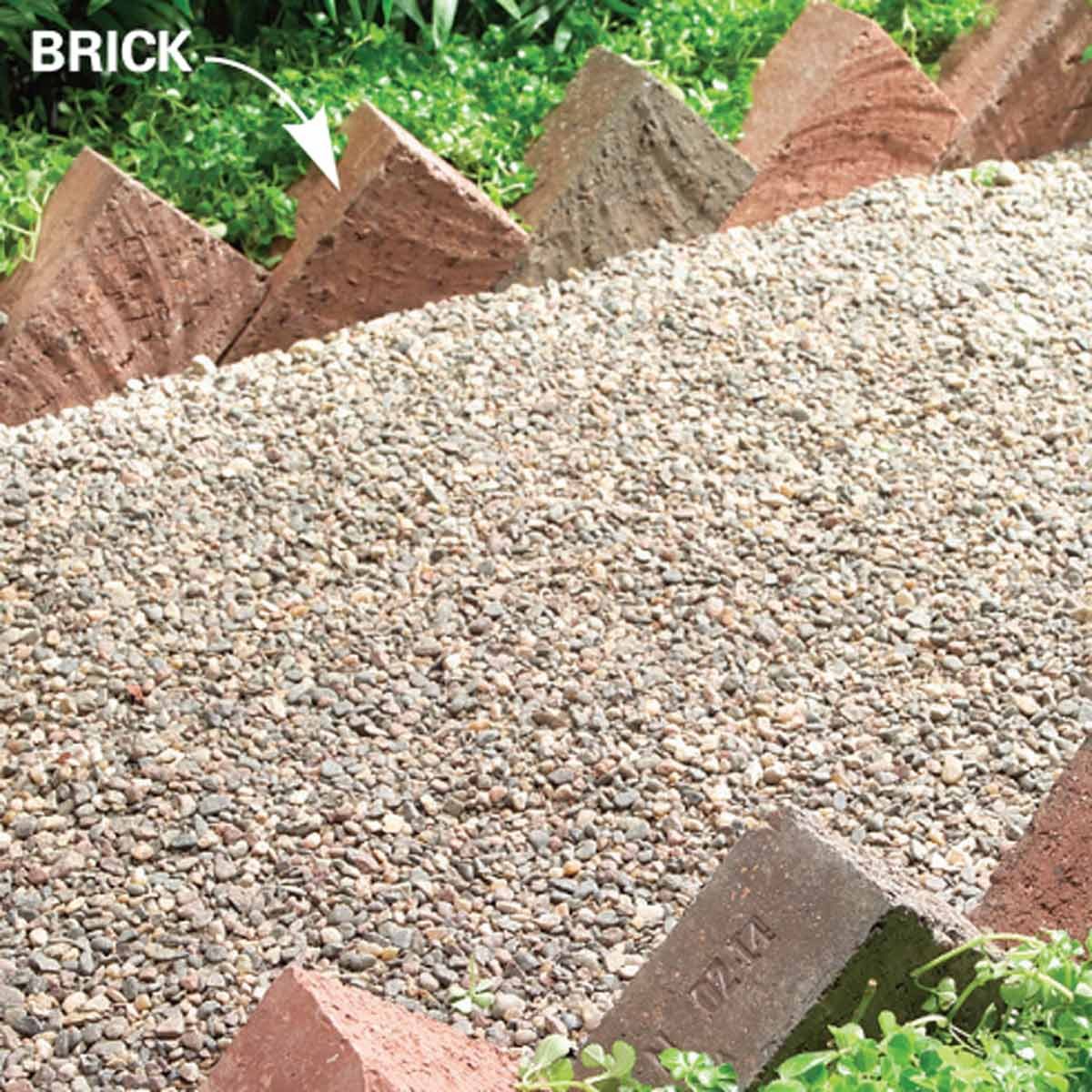 brick edging on a gravel path