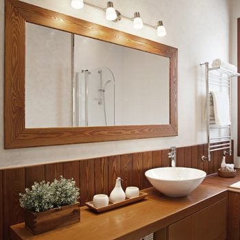 how to hang a mirror Modern Residential Home Bathroom with large mirror