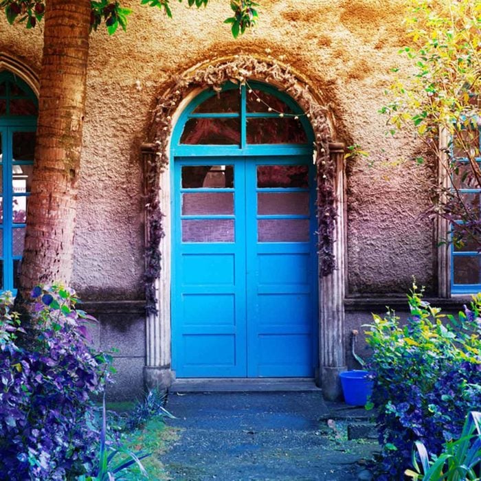 bright blue front door exterior