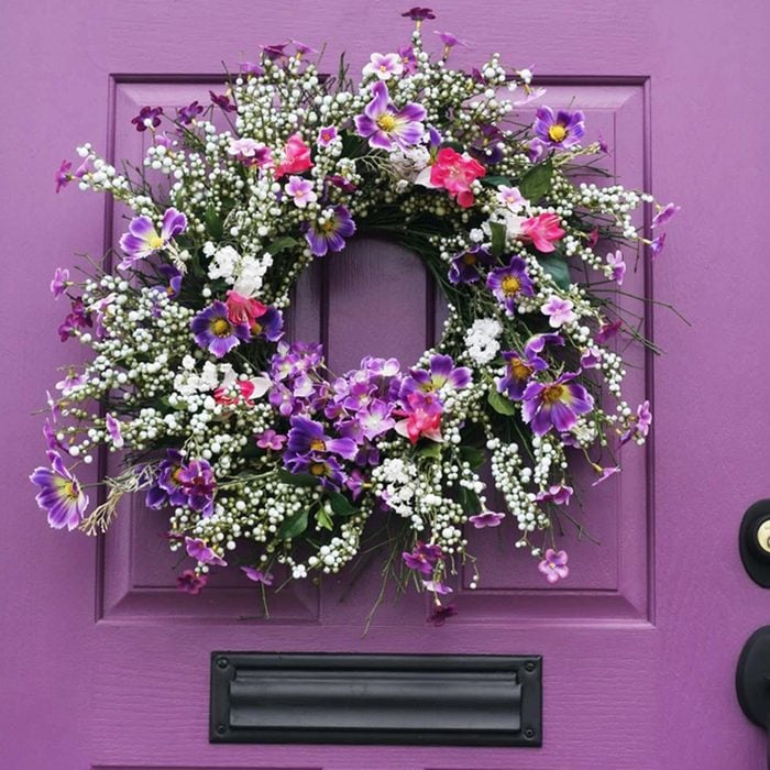 purple front door floral wreath