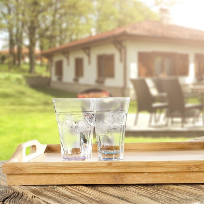 glasses on patio deck