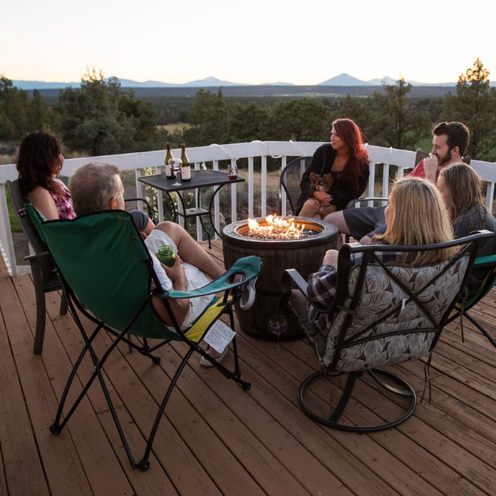 Firepit campfire on deck patio