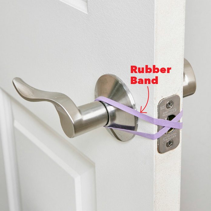 Hands-free door trick rubber band