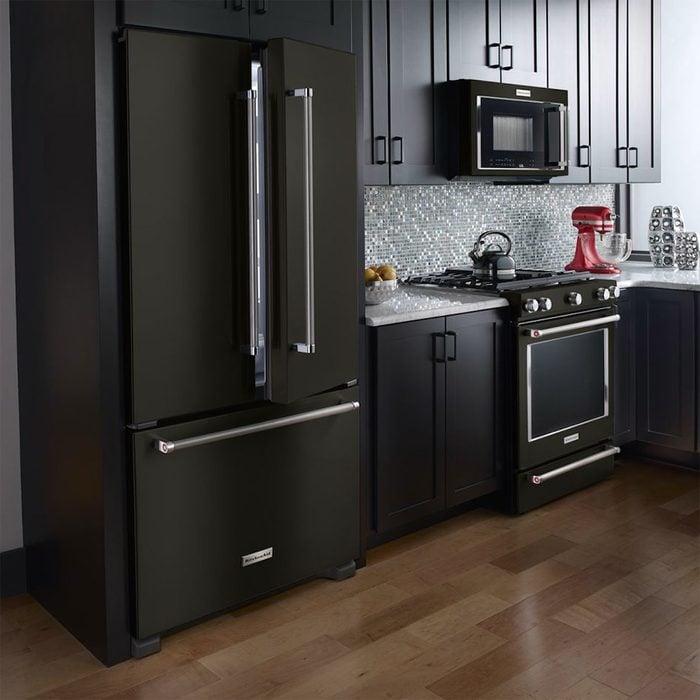 kitchenaid black stainless steel appliances in kitchen