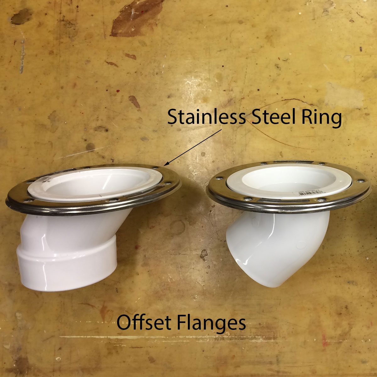 offset toilet flanges with stainless steel rings