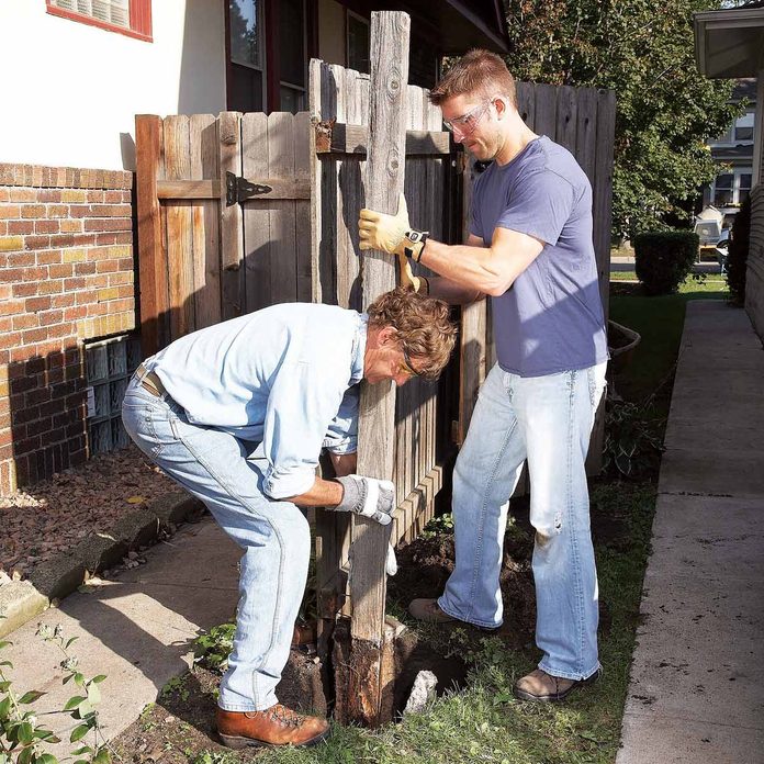 FH09MAR_496_05_047 digging a hole for a fence post checking for rot