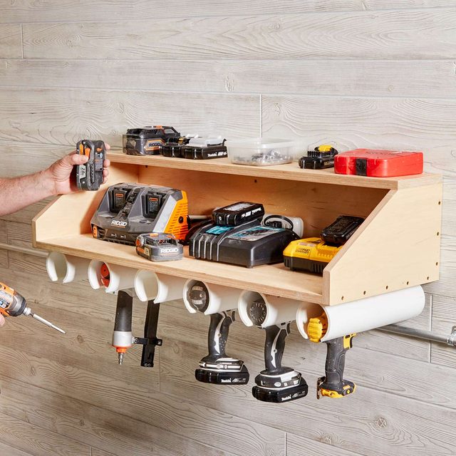 Do It Yourself Drill Dock Organizer The Family Handyman - Diy Wall Mounted Drill Charging Station