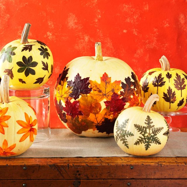 Fall leaves on pumpkin decorating 