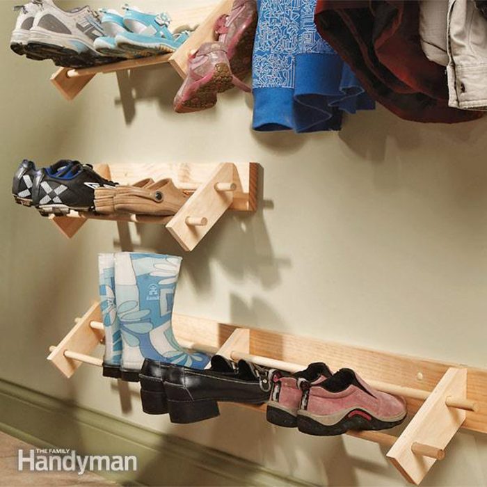 Shoe organizer with worn shoes