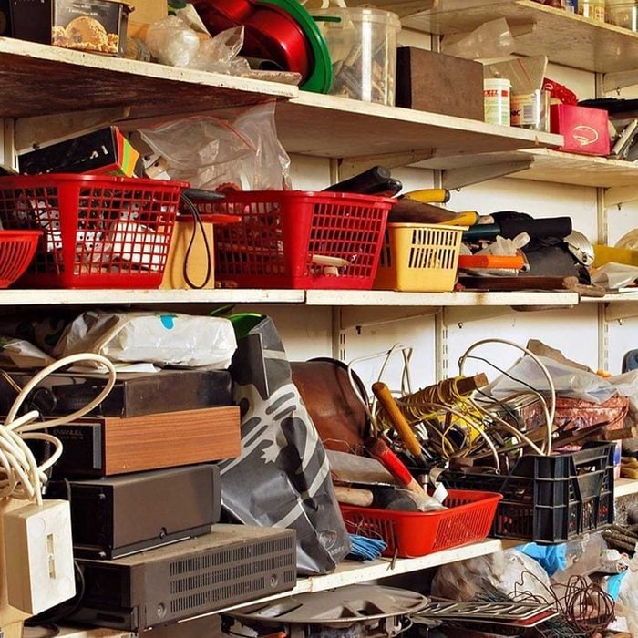 disorganized garage clutter