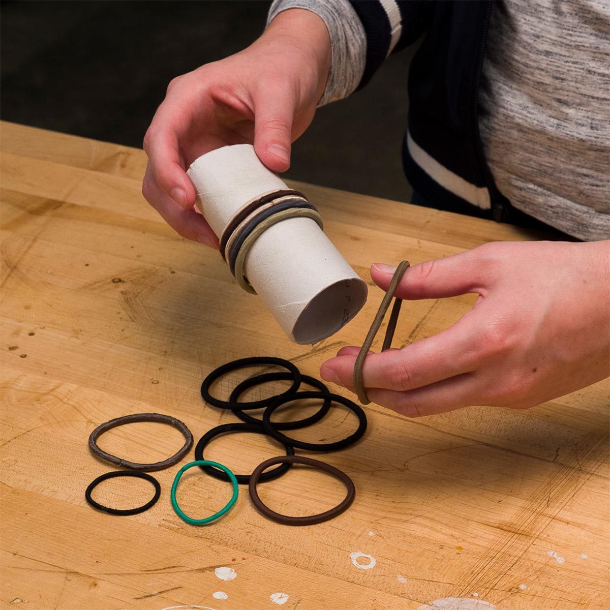 toilet paper roll hair band storage