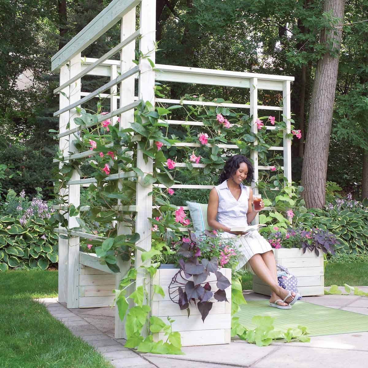 Arbor with Built-In Benches and Planters