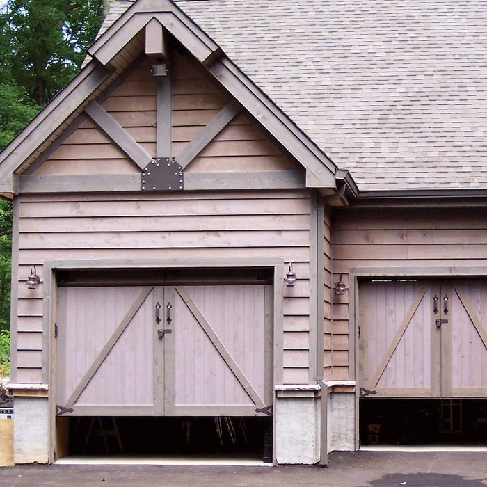 Carriage house garage doors that are not fully closed