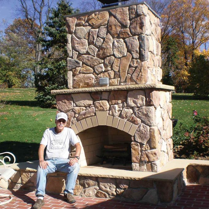 backyard stone fireplace
