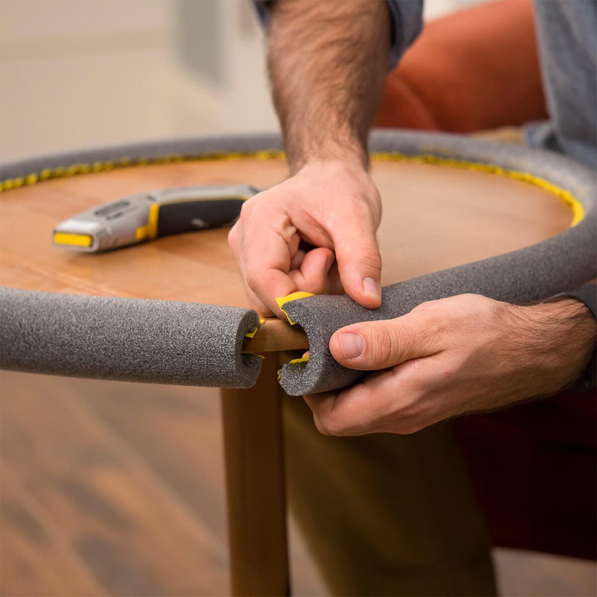 foam pipe insulation to babyproof a table