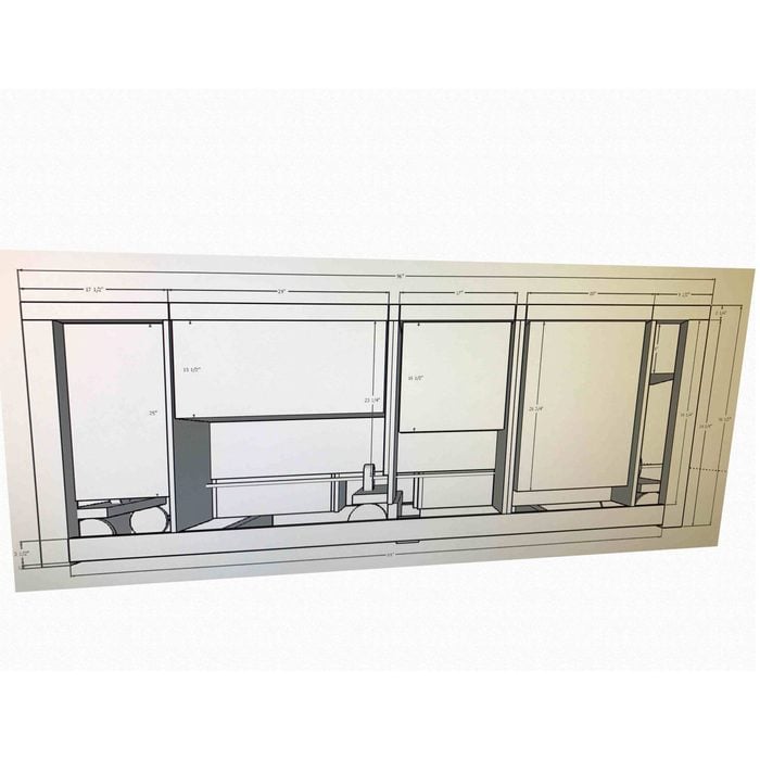 construction drawing of workbench in sketchup