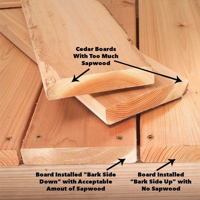 heartwood in cedar boards