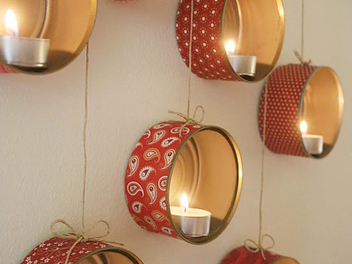 hanging DIY Christmas tin candle holders