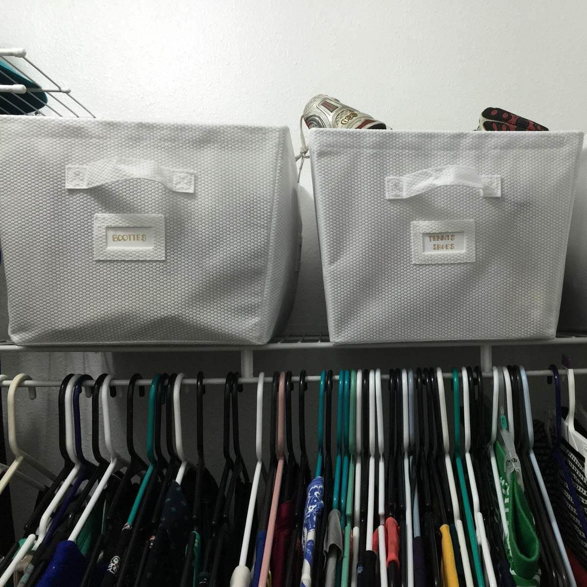 bins labeled closet organization