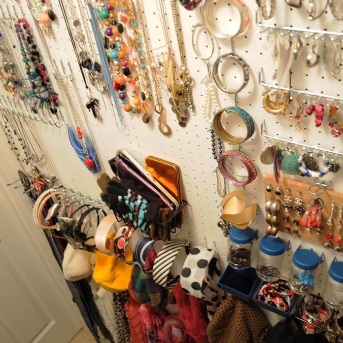 pegboard jewelry closet organization