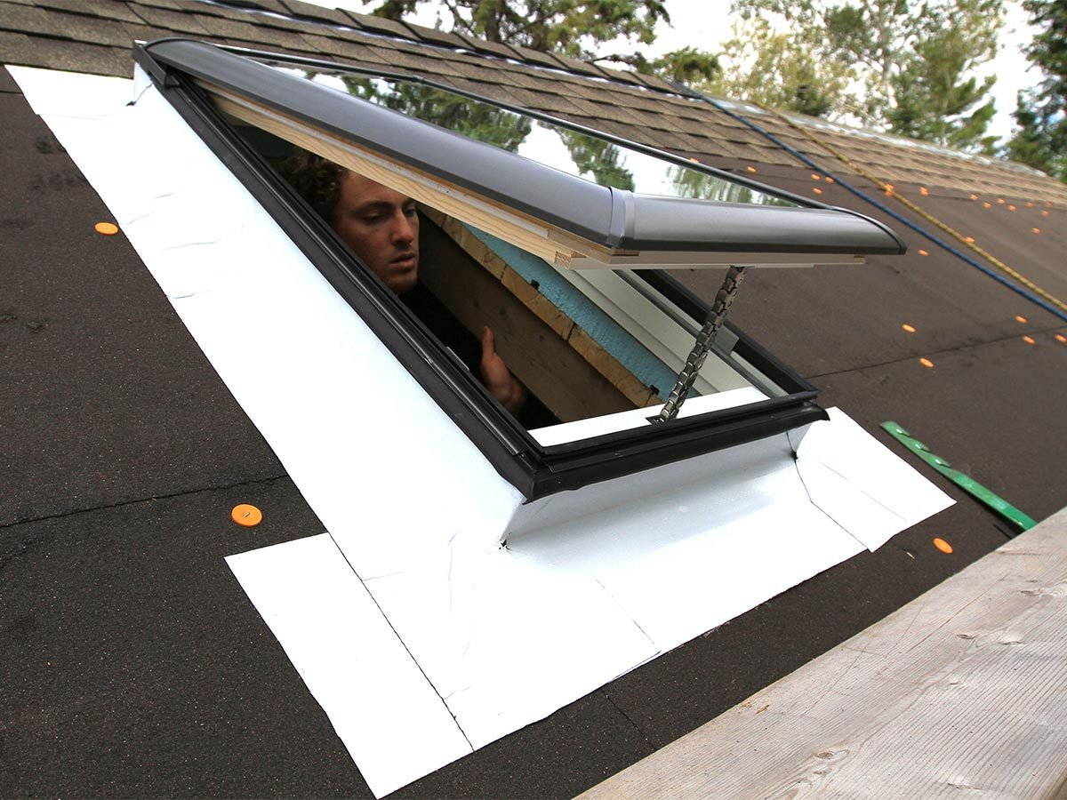Tiny house skylight installed
