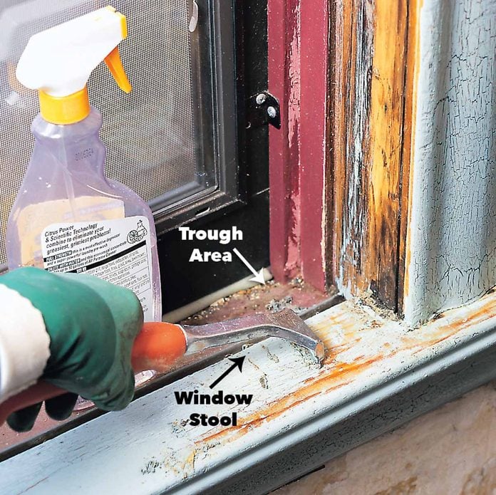 scrape lead paint from window sills 