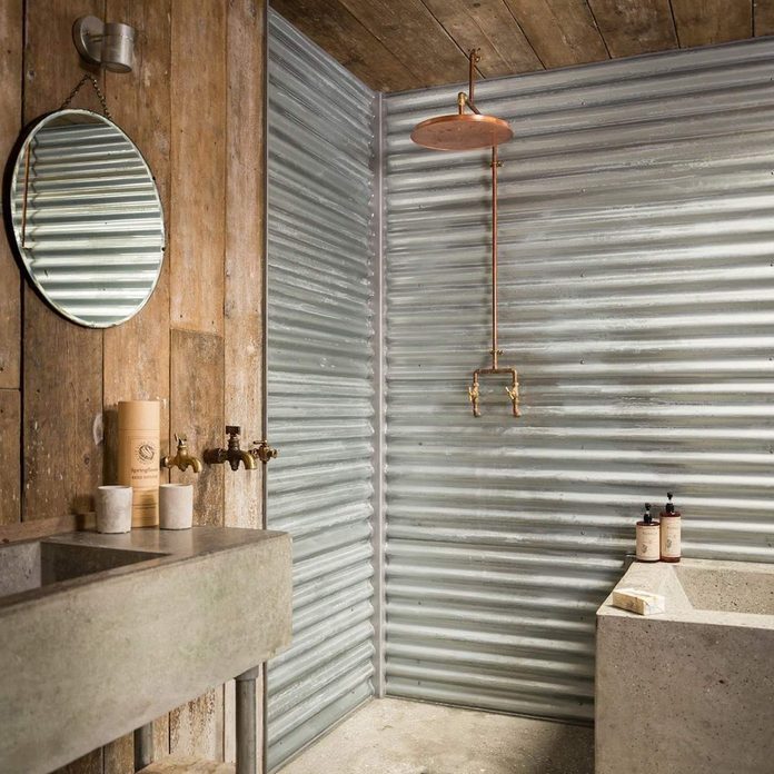 corrugated metal bathroom walls