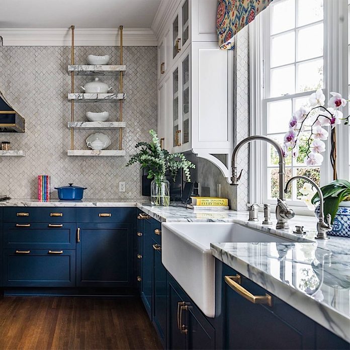kitchen remodel historical blue cabinets
