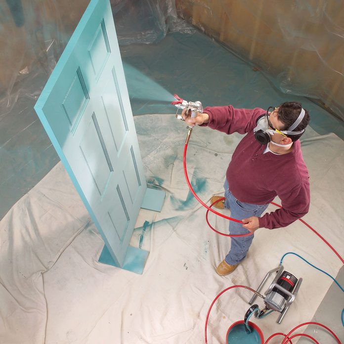 paint door with airless sprayer