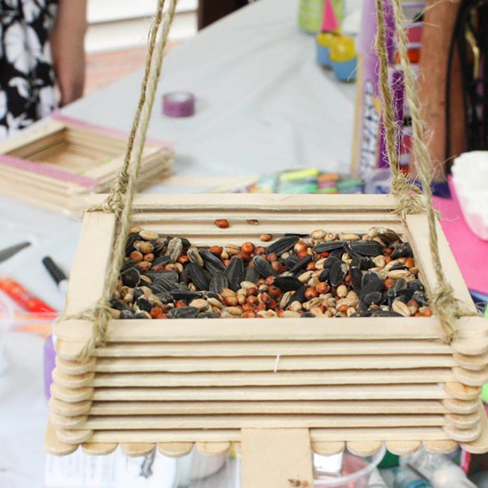 craft popsicle stick bird feeder