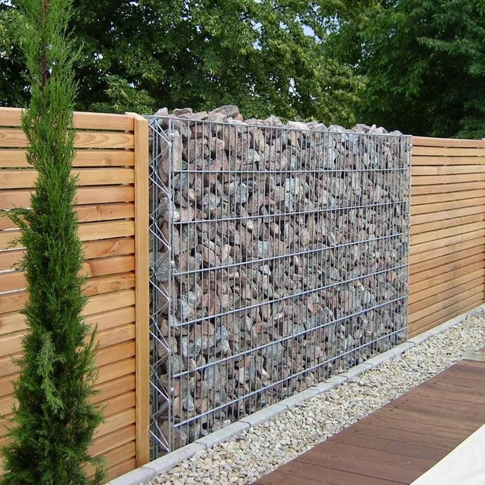 Gabion Wall Stone and Wood Fence