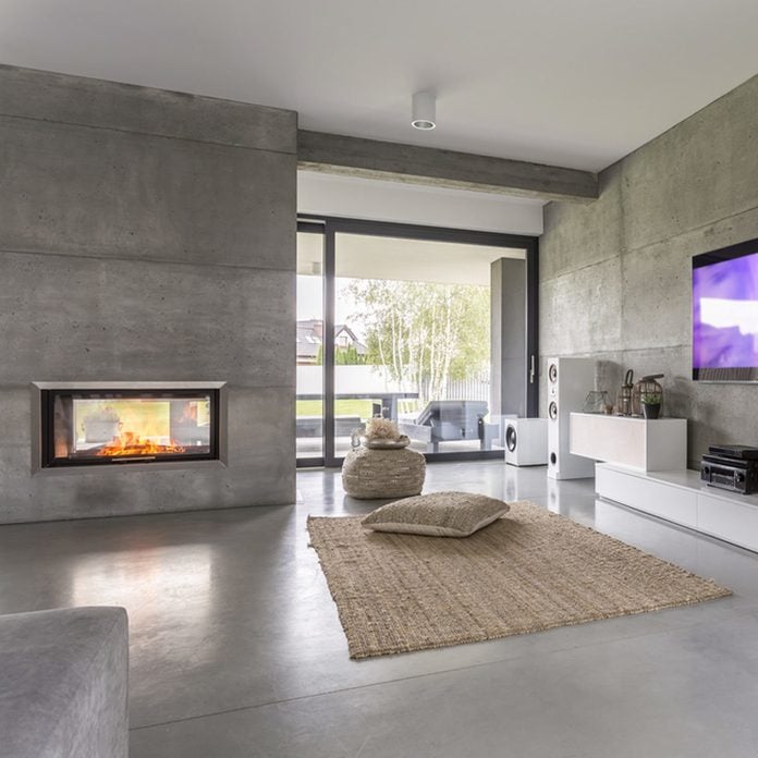 minimalist fireplace concrete