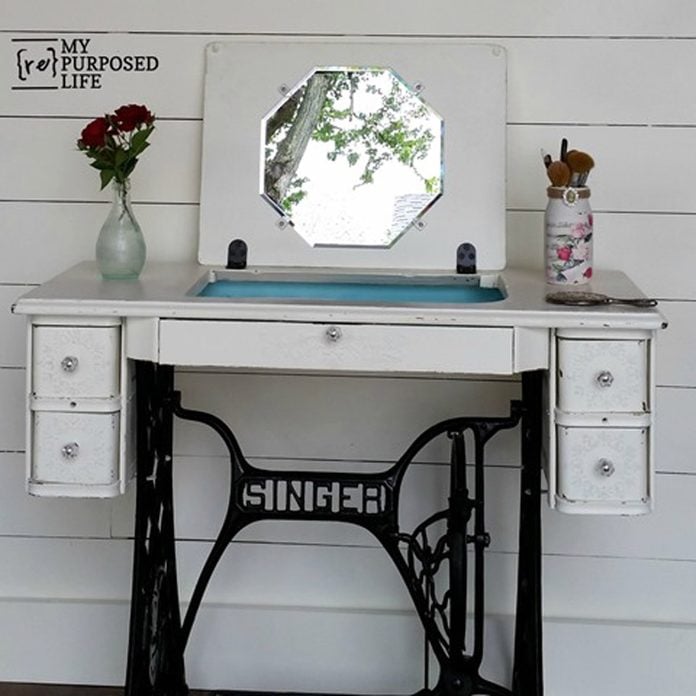 repurposed vintage sewing machine dressing table vanity