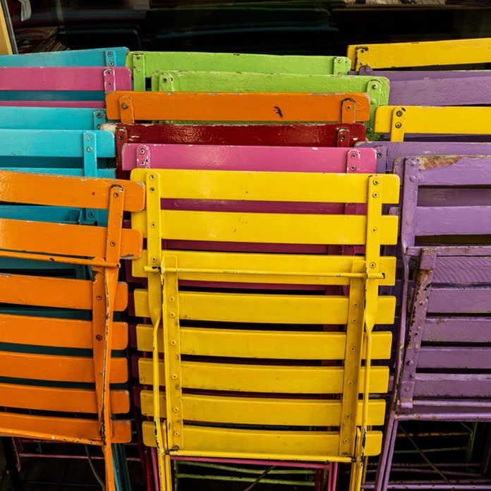 bright multicolored folding chairs