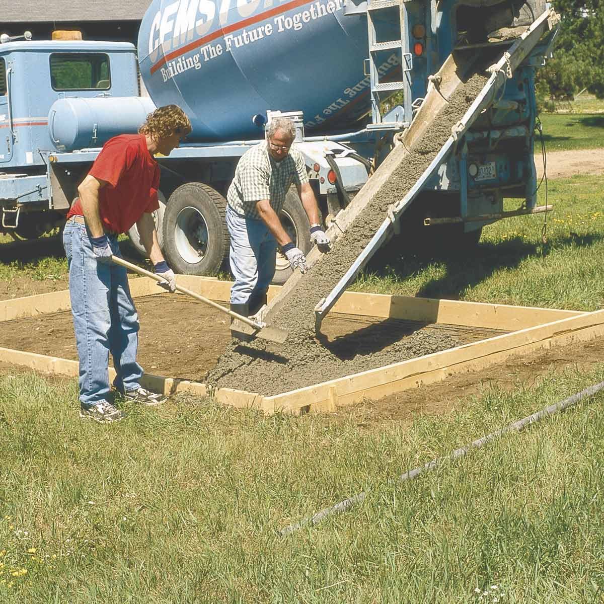 drier concrete mix is better, shed foundation