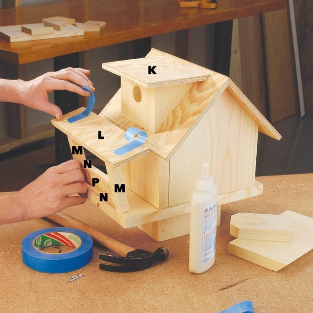 glue and nail the railing birdhouse