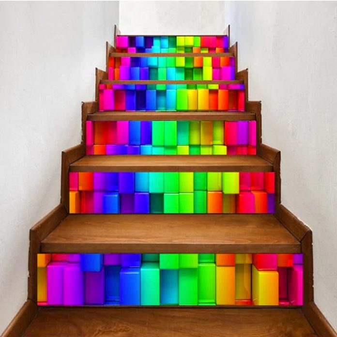 neon rainbow blocks stairs