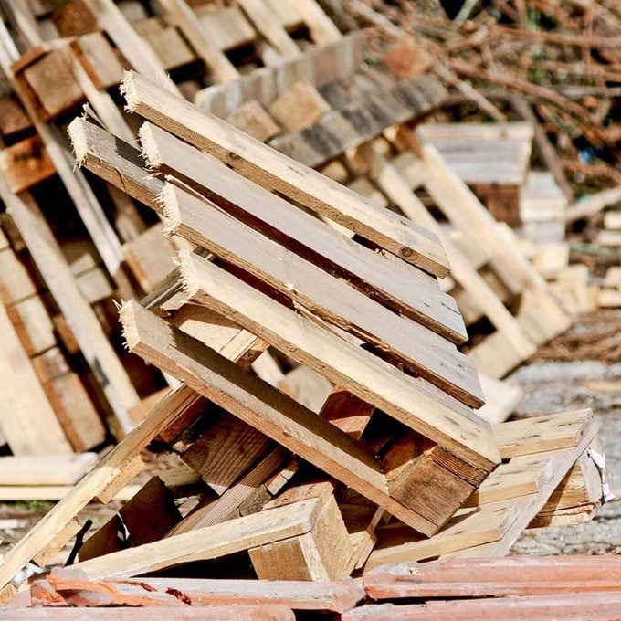 destroyed wood pallets